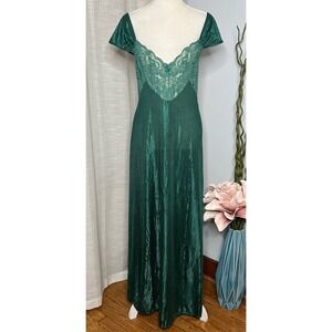 80s Vintage Petra Emerald Green Illusion Night Gown Negligee Dress Extra Large
